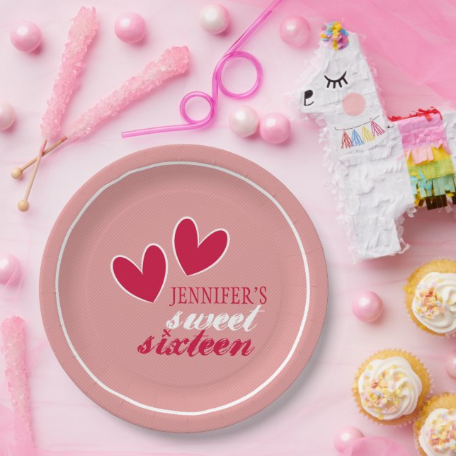 Prato De Papel Feliz Coração Doce Dezesseis (Festa)