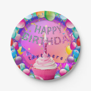 Prato De Papel Feliz Cupcake de aniversário