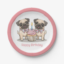 Feliz Cupcake de Cães Pug de Aniversário