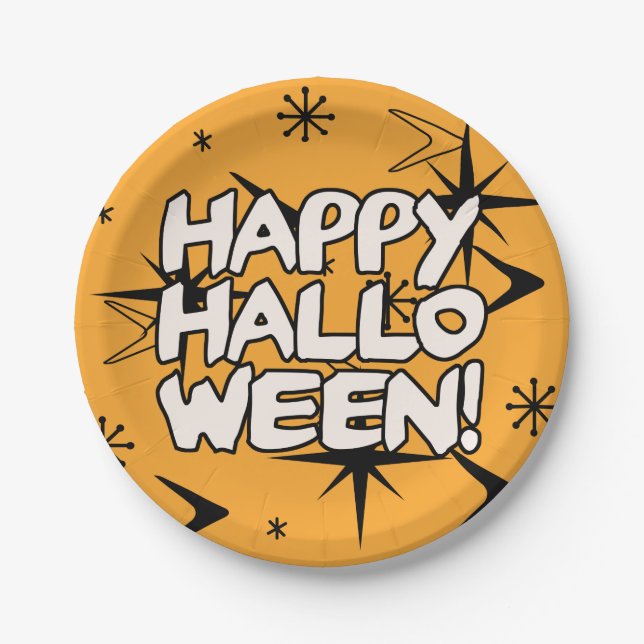 Prato De Papel Feliz Dia das Bruxas da Era Atômica (Frente)