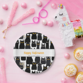 Prato De Papel Feliz Dia das Bruxas de Gatos Pretos