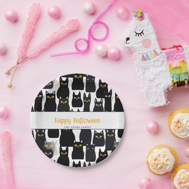Prato De Papel Feliz Dia das Bruxas de Gatos Pretos (Festa)