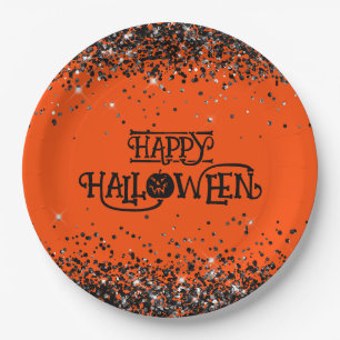 Prato De Papel Feliz Dia das Bruxas de Laranja e Negro