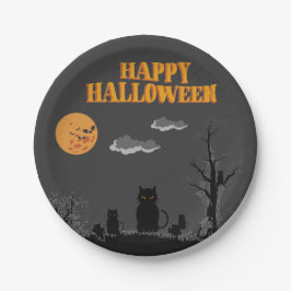 Prato De Papel Feliz Dia das Bruxas - Gatos