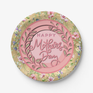 Prato De Papel Feliz Dia das Mães Elegante Moderno Floral Rosa