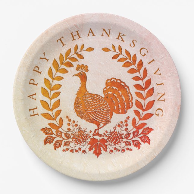 Prato De Papel Feliz Dia de Ação de Graças à Turquia (Frente)