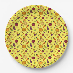 Prato De Papel Feliz dia de Ação de Graças de legumes amarelo