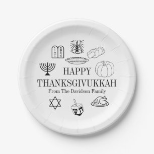Prato De Papel Feliz Dia de Ação de Graças Hanukkah