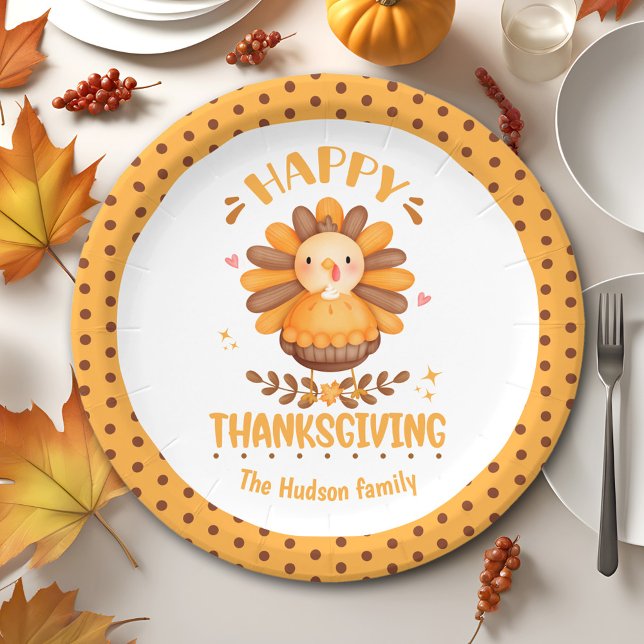 Prato De Papel Feliz Dia de Ação de Graças - Papelão (Happy Thanksgiving Personalized Paper Plates)