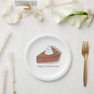 Prato De Papel Feliz Dia de Ação de Graças Pumpkin Pie Slice Bati