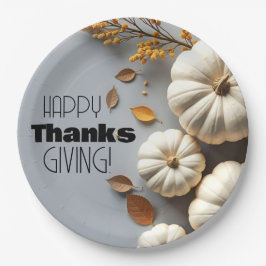 Prato De Papel Feliz Dia de Ação de Graças Pumpkins Branco