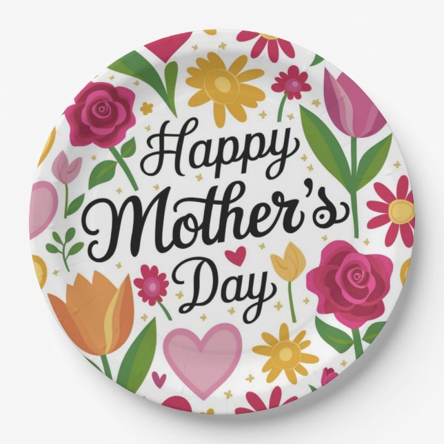 Prato De Papel Feliz dia de as mães (Frente)