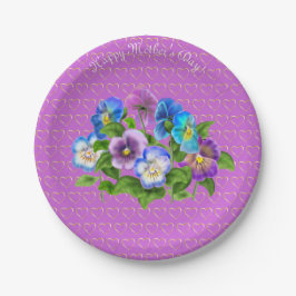 Prato De Papel Feliz Dia de as mães Pansy Violet Flowcolor