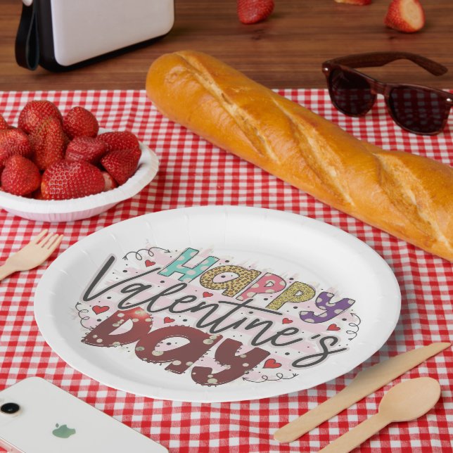 Prato De Papel Feliz dia de os namorados moderno (Piquenique)