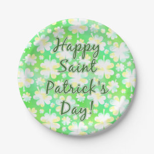Prato De Papel Feliz Dia de São Patrício Shamrocks Retro Waterc
