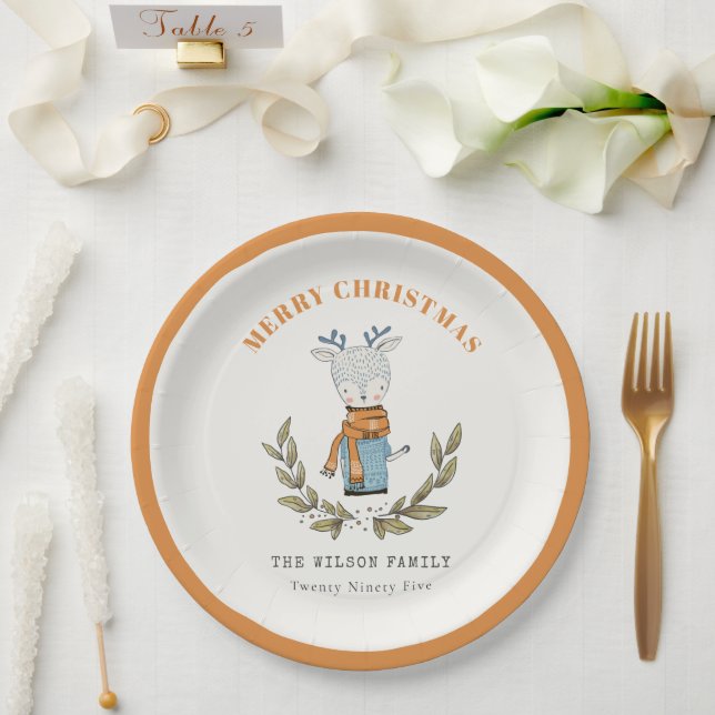 Prato De Papel Feliz e Feliz Suéter Leafy Reindey Natal (Casamento)