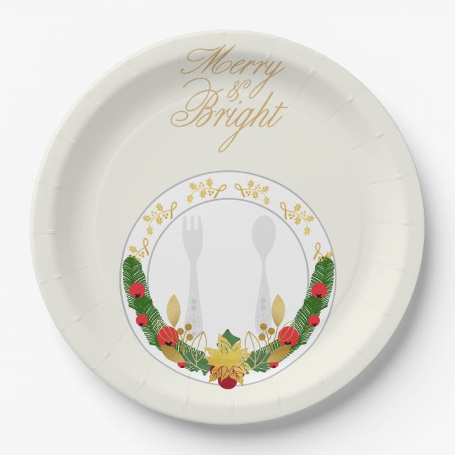 Prato De Papel Feliz e Natal Brilhante (Frente)