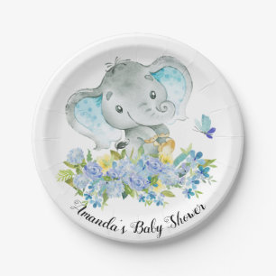 Prato De Papel Feliz Elefante Chá de fraldas 7"