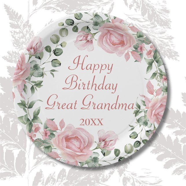 Prato De Papel Feliz Excelente de aniversário Vovó Festa Floral R (Criador carregado)