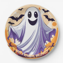 Prato De Papel Feliz Fantasma de Halloween