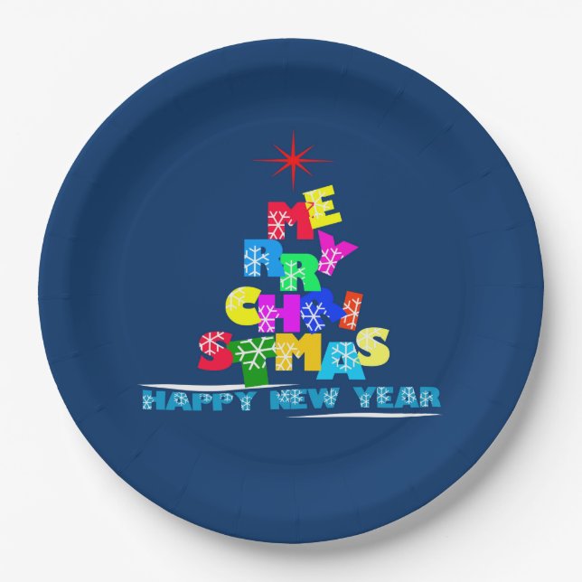 Prato De Papel Feliz Feliz ano novo de Natal (Frente)