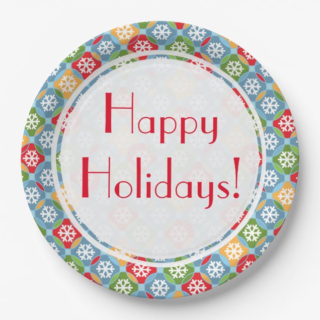 Prato De Papel Feliz Feriados! Flocos de neve (Frente)
