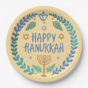 Prato De Papel Feliz Festa de Hanukkah, Gritante, Desenhado à Mão