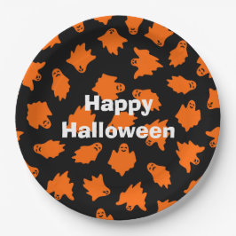 Prato De Papel Feliz Festa do Dia das Bruxas Laranja