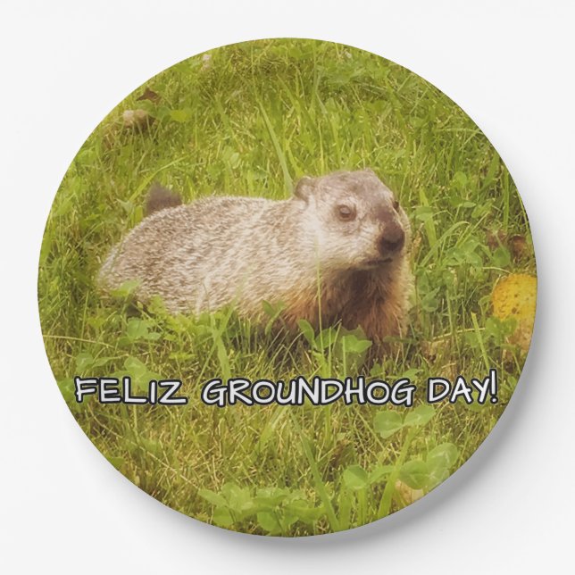 Prato De Papel Feliz Groundhog Day! (Frente)