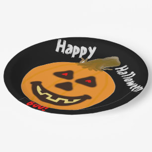 Prato De Papel Feliz Halloween Abóbora Preta Vermelha