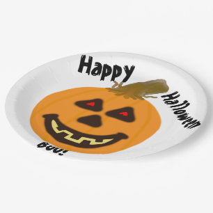 Prato De Papel Feliz Halloween Boo Sorrindo Pumpkin