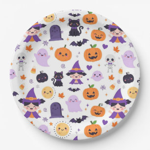 Prato De Papel Feliz Halloween Bruxas Fantasmas Gatos Morcegos Ab