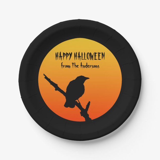 Prato De Papel Feliz Halloween Crow Paper Plate (Frente)