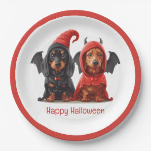 Prato De Papel Feliz Halloween Dachshund Dogs Devil Bat