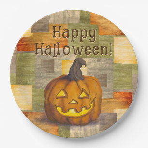 Prato De Papel Feliz Halloween Jack O' Lanterna Pumpkin