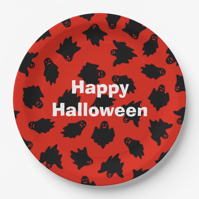 Prato De Papel Feliz Halloween Party Red Ghost (Frente)
