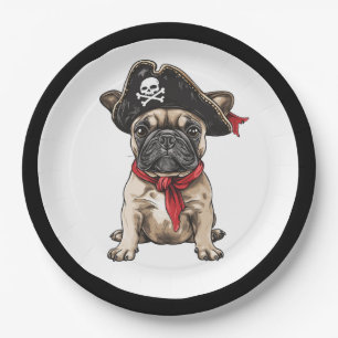 Prato De Papel Feliz Halloween Pirate Buldogue Francês