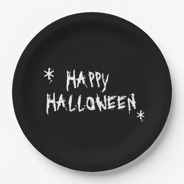 Prato De Papel Feliz Halloween preto branco e assustador diversão (Frente)