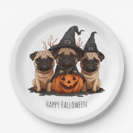 Prato De Papel Feliz Halloween Pugs Jack O Lanternas