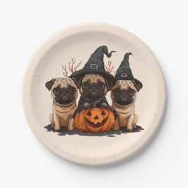 Prato De Papel Feliz Halloween Pugs Jack O Lanterns