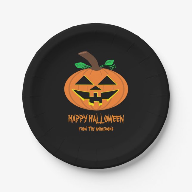 Prato De Papel Feliz Halloween Pumpkin Paper Plates (Frente)