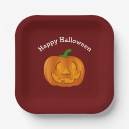 Prato De Papel Feliz Halloween Pumpkin Red