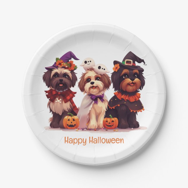Prato De Papel Feliz Halloween Shih Tzu Dogs (Frente)