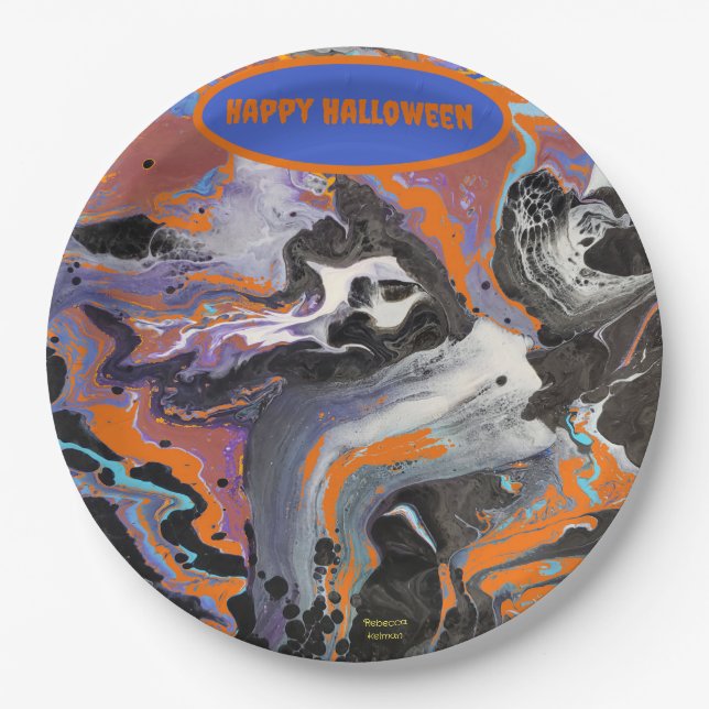 Prato De Papel Feliz Halloween Spooky Design (Frente)