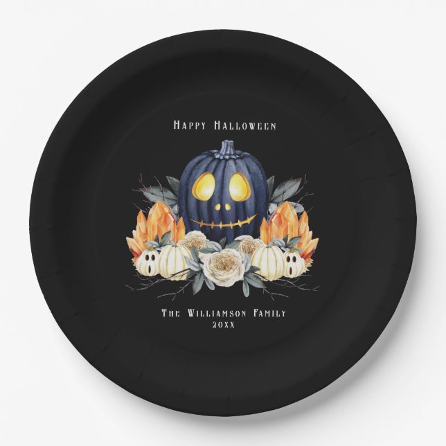 Prato De Papel Feliz Halloween Spooky Samhain Pumpkins Crystals (Frente)