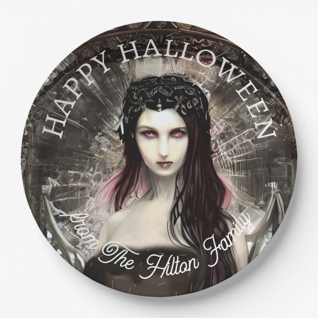 Prato De Papel Feliz Halloween Steampunk Gothic Fallen Angel (Frente)