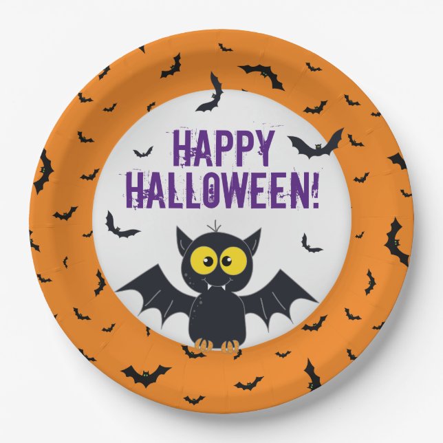 Prato De Papel Feliz Halloween Vamire Bat Paper Plate (Frente)