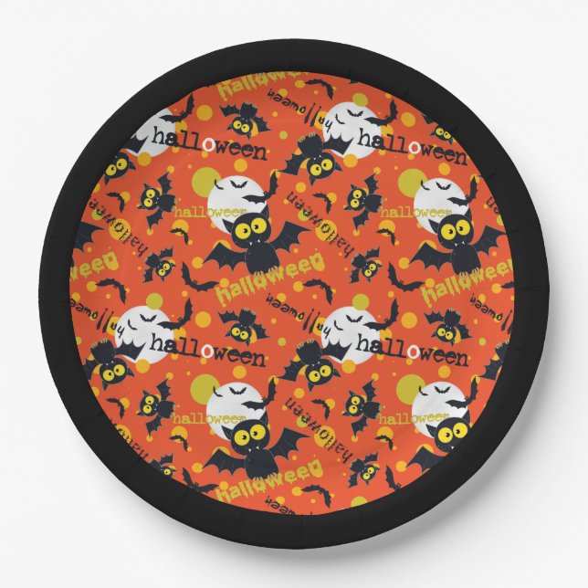 Prato De Papel Feliz Halloween Vamire Bat Paper Plate (Frente)