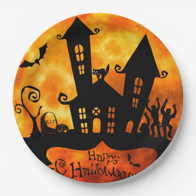 Prato De Papel Feliz Halloween Zombies Paper Plate (Frente)