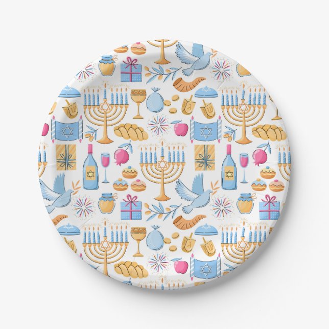 Prato De Papel Feliz Hanukkah  (Frente)